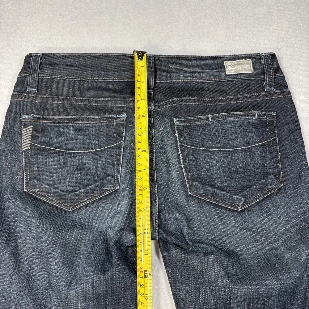 Paige Laurel Canyon Bootcut Jeans Women Size 27 Dark Blue Distressed+Stretch